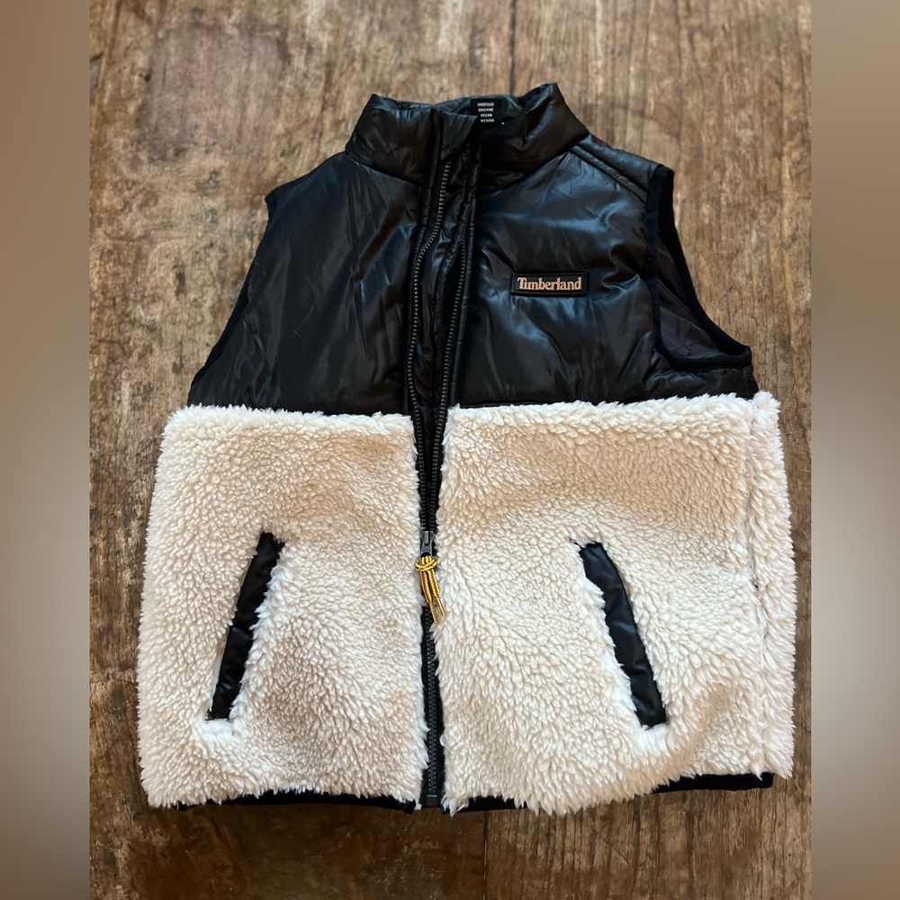 Timberland Sherpa Vest Little Boys Size 4 Black Cream ADORABLE!